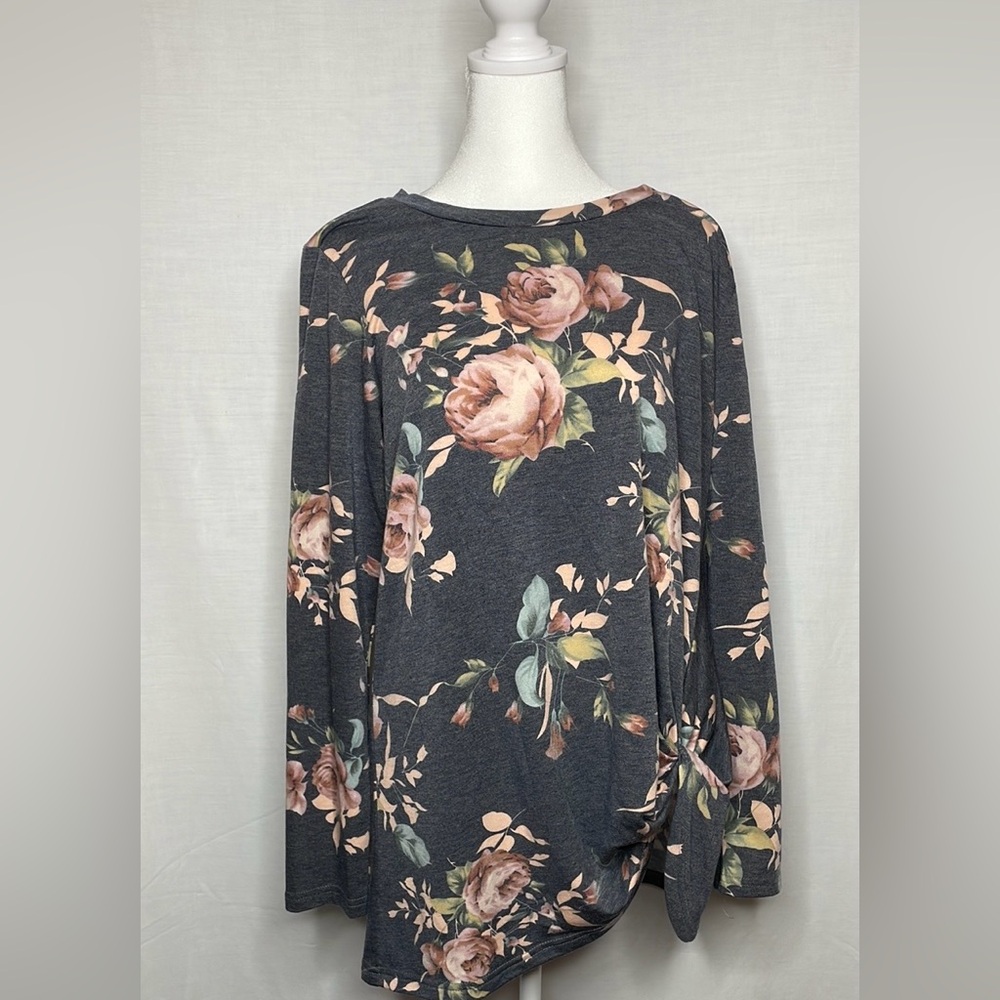 Niloufo Grey Floral Long Sleeve Top Size Large